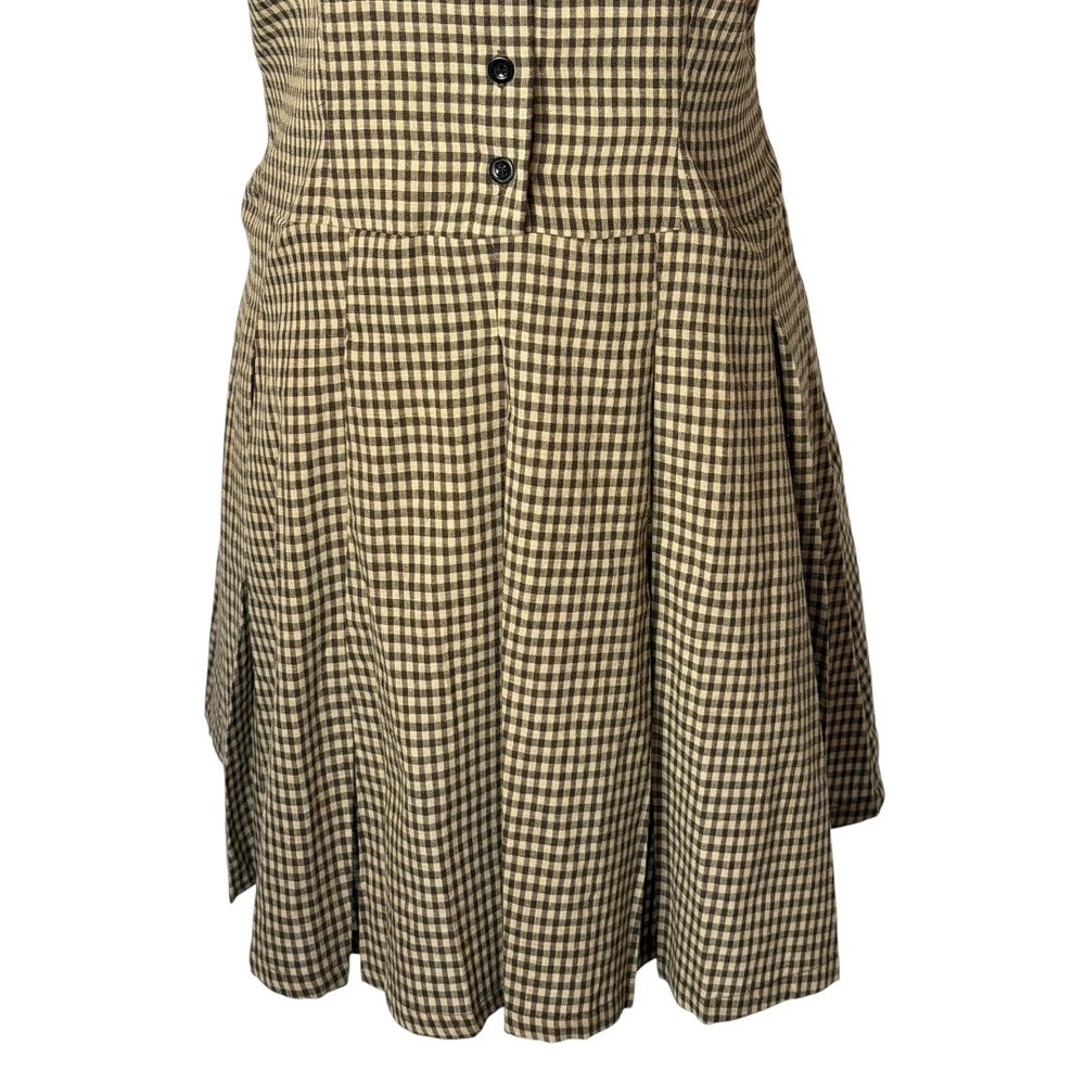 RIHOAS Pleated Mini Dress Women Small Brown Plaid Lapel Cotton NWT Button Front - Picture 7 of 12